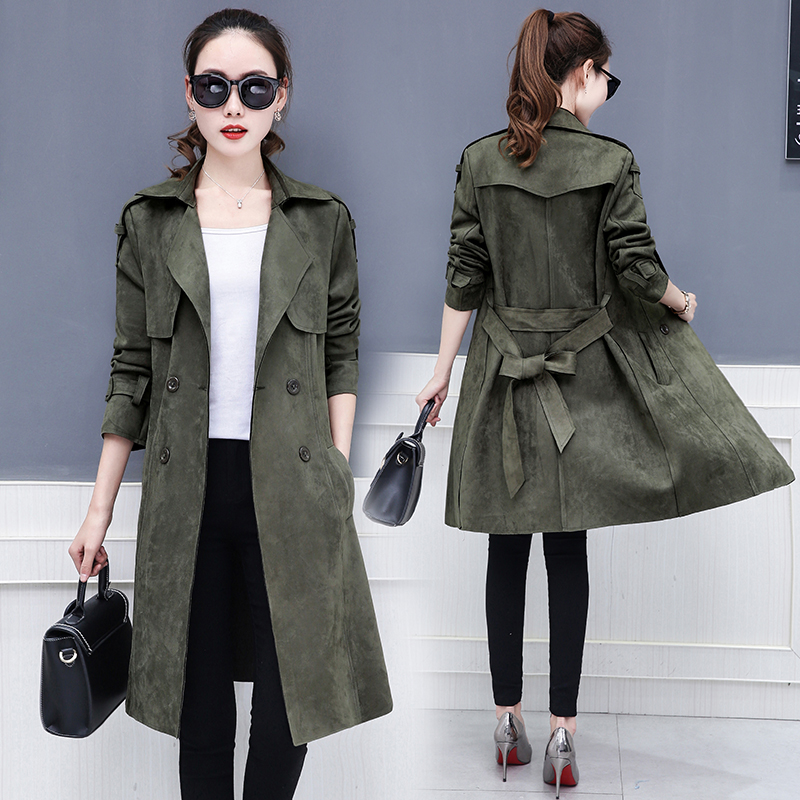 

2020 spring new version of the long coat female wild casual loose long sleeve fashion suede jacket women, Beige