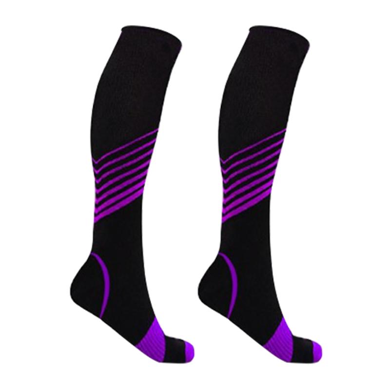 

Men Women Soft Leg Support Protective Hiking Compression Socks Athletic Sports Stripe Pattern Running Long Tube Cycling Casual, Blue