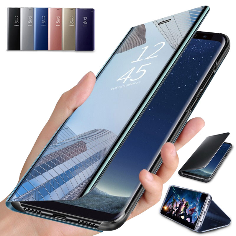 

Flip Cases For Iphone 12 Pro Max Samsung Note 20 S20 S9 Plus S10 8 Phone Holder Electroplate Clear Smart Mirror Cover, No package mix colors