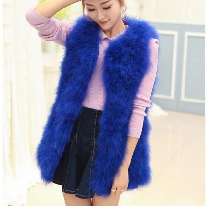 

Furry Women Coats 2019 Winter Furry Vest Big Arrival Women Sleeveless Long Ostrich Fur Vest Faux Fur colete de pele M493, Silver
