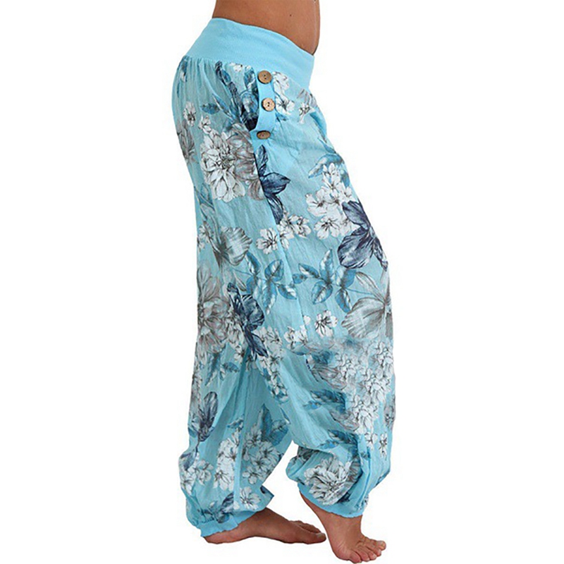 

2020 Fashion Women Casual Print Pants Wide Leg Pants Loose Pocket Button Wholesale Freeship Women NEW HOT, White