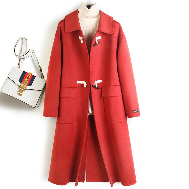 

Single Breasted Wool Coat Women Abrigos Mujer Elegante Casaco Feminino Women Long Coat New Pockets Wide-waisted Wool Jacket, Black