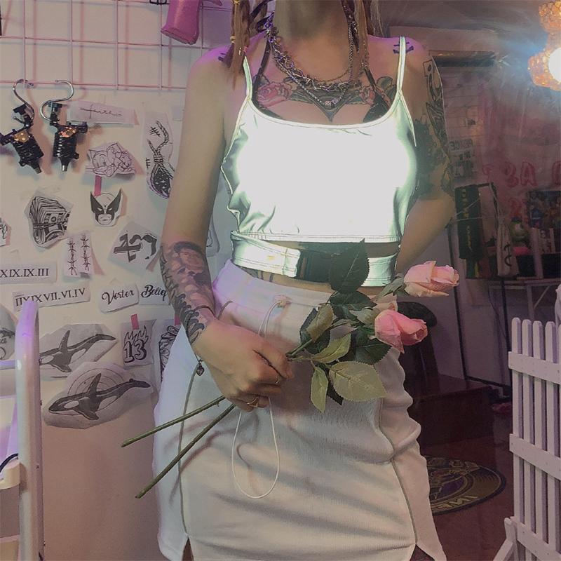 

Womens Reflective Vest Tube Top Sling 0 Neck Sleeveless Tops Casual for Summer NGD88, As shown