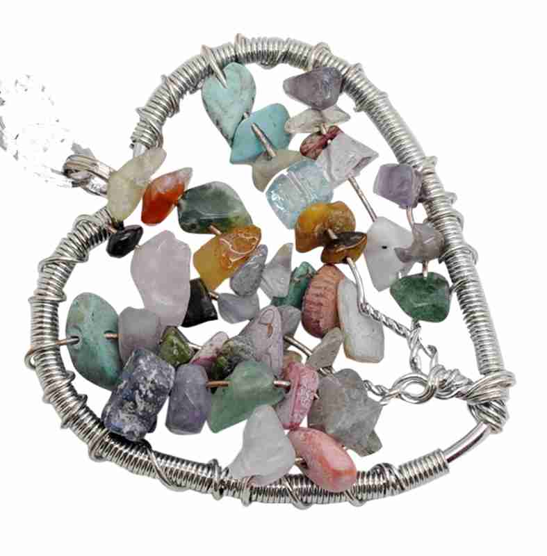 

Heart Shaped Seven Gemstone Tree of Life Pendant, Women's Necklace