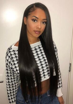 

2020 new Lace Frontal Wig Pre Plucked With Baby Hair 8"-24" Natural Color Remy Straight Lace Frontal Human Hair Wigs, #1b