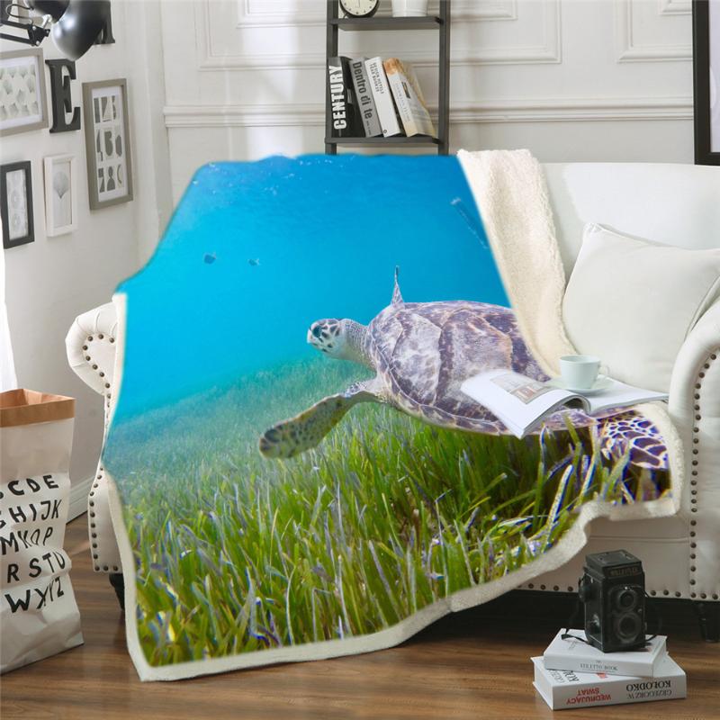 

Turtles Sherpa Blanket for Kids Adults Tortoise Soft Plush Throw Blanket Sofa Blue Green Marine Animal Thin Quilt