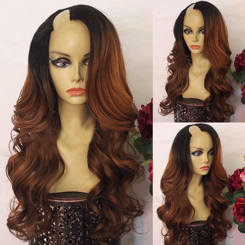 

Left/Right/Middle Part Ombre Human Hair Body Wave U Part Wigs For Women 2*4 Side 250% Density Brazilian Remy Hair U Wig, Ombre color