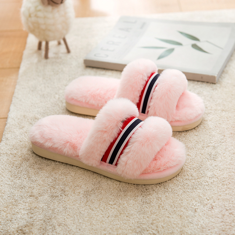 

Mudibear Women Warm Winter Slippers Fashion Open-toed Slides Female Furry Cotton Luxury Home Flip Flop Comfort Ladies Cute Shoes, Black