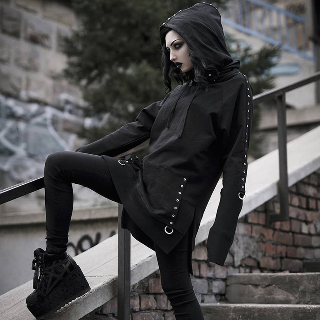 

Women Gothic Punk Black Retro Hoodies Sweatshirt Long Sleeve Sweatshirt Hoodie Causal Tops Hooded Pullover Hoodies