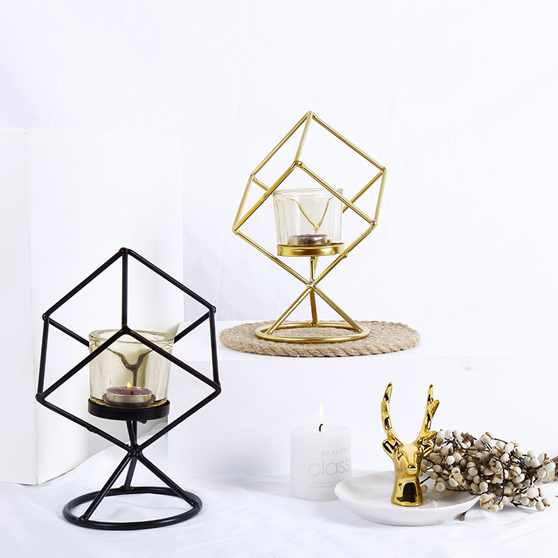 

Geometry Metal Candlestick Romantic Iron Living Room Coffee Shop Desktop Decoration Furnishing Candle Holders Ornaments