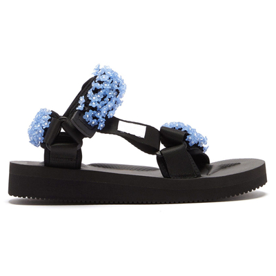

NEW Summer Women Sandals Buckle Design Black White Platform Sandals Comfortable Women Thick Sole Beach Shoes flower, Blue