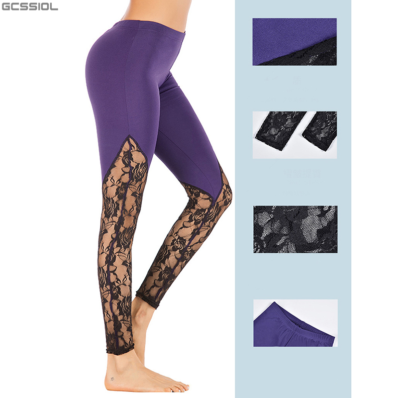 

Sexy Lace Stitching Yoga Pants Large Size Push Up Sport Leggings Stretch Gym Running Fitness Sport Tights 2020 Ladies Summer Hot, Red