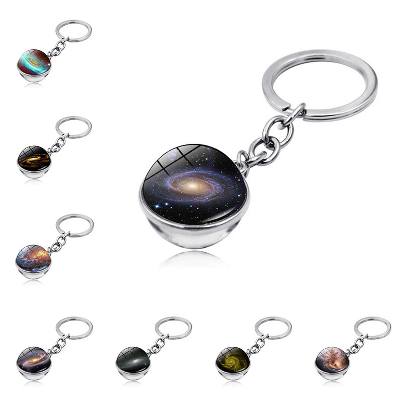 

Double Side Glass Ball Keychains Chain Fashion Round Keyrings Charm Key Rings Galaxy Planet Art Picture Pendant Universe Jewelry Accessories