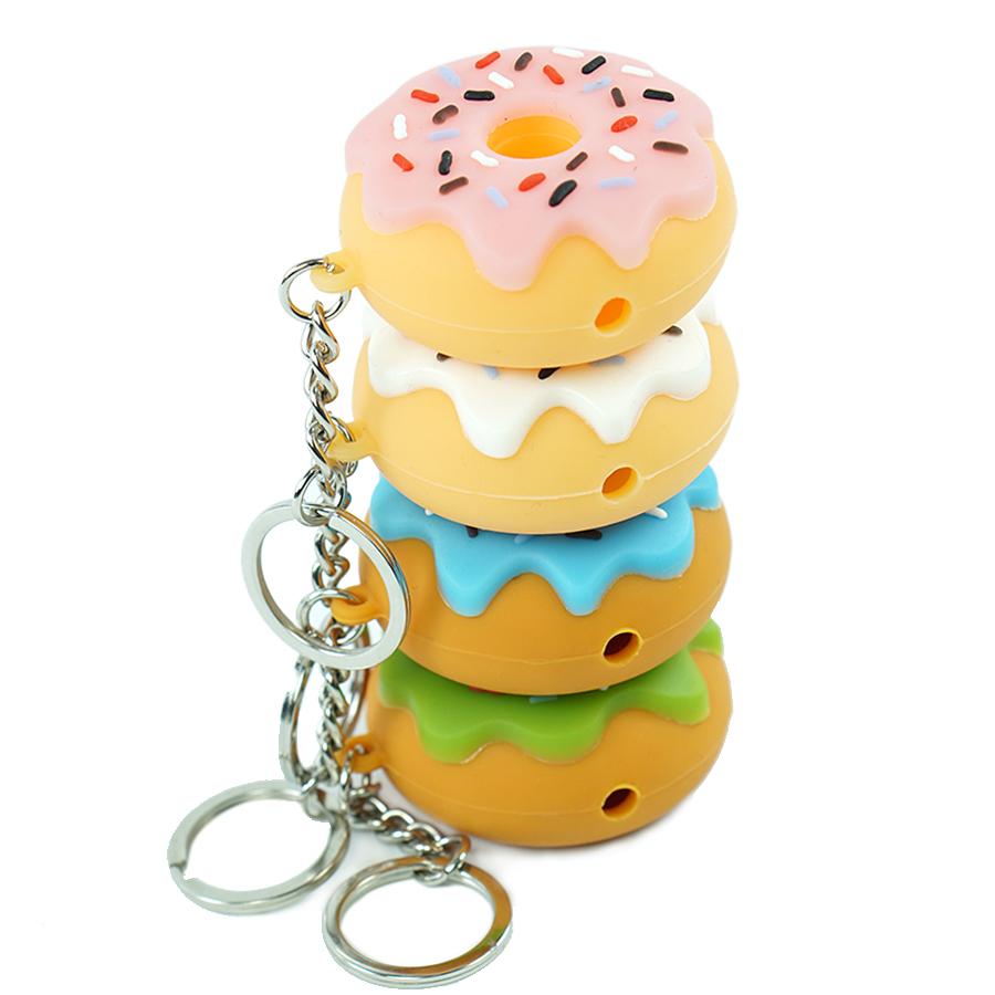 

unbreakable Donut Style Smoking hand Pipe spoon ppipe with keychain and glass bowl Smoking Accessories oil rig 4 colors free shipping