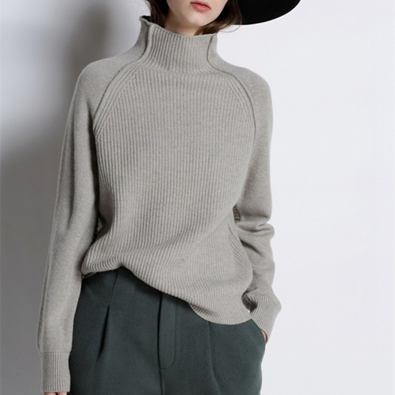 

New Arrival Autumn Winter Cashmere Sweater Women High-Collar Thickened Pullover Loose Sweater Knitted Wool Shirt Female Jumper, Black