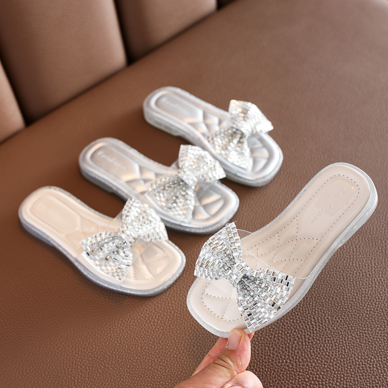 

Summer Girls Slides Bowknot Princess Flat Sandals Student Shoes Children Shoes Boys Girls Leather, Beige