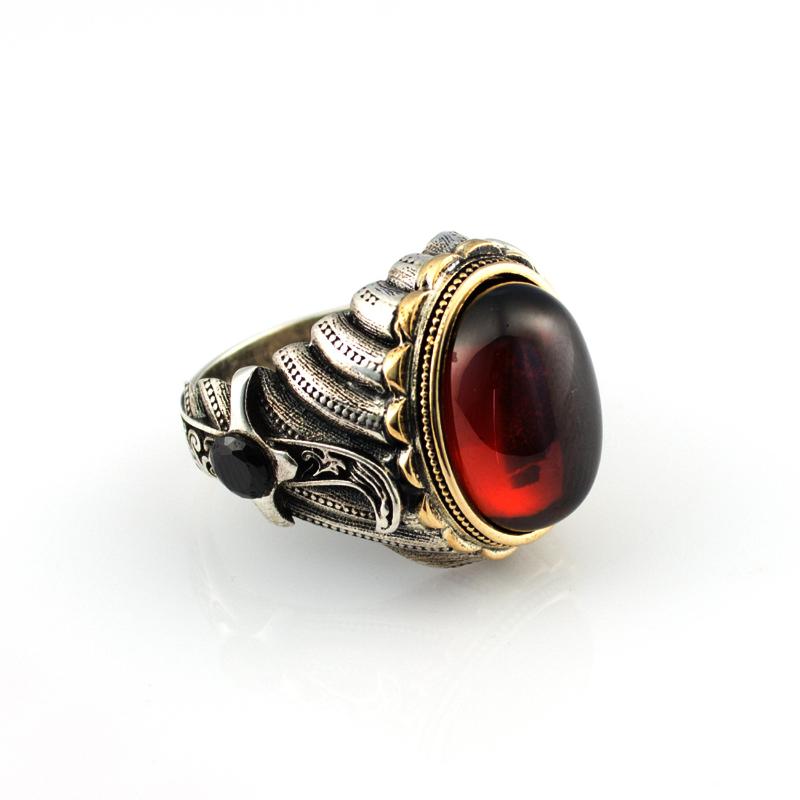 

925 Sterling Silver Ring for Men with Red Zircon Stone