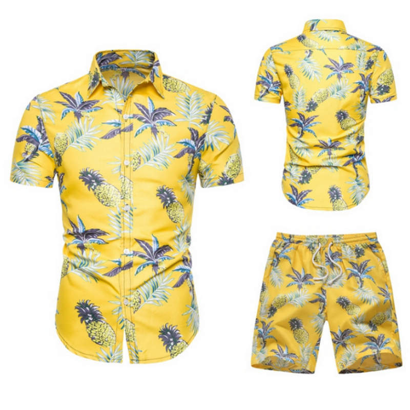 

2019 Summer Fashion Floral Print Shirts Men+Shorts Set Men Short Sleeve Shirts Casual Men Clothing Sets Tracksuit Plus Size CX200609, St102