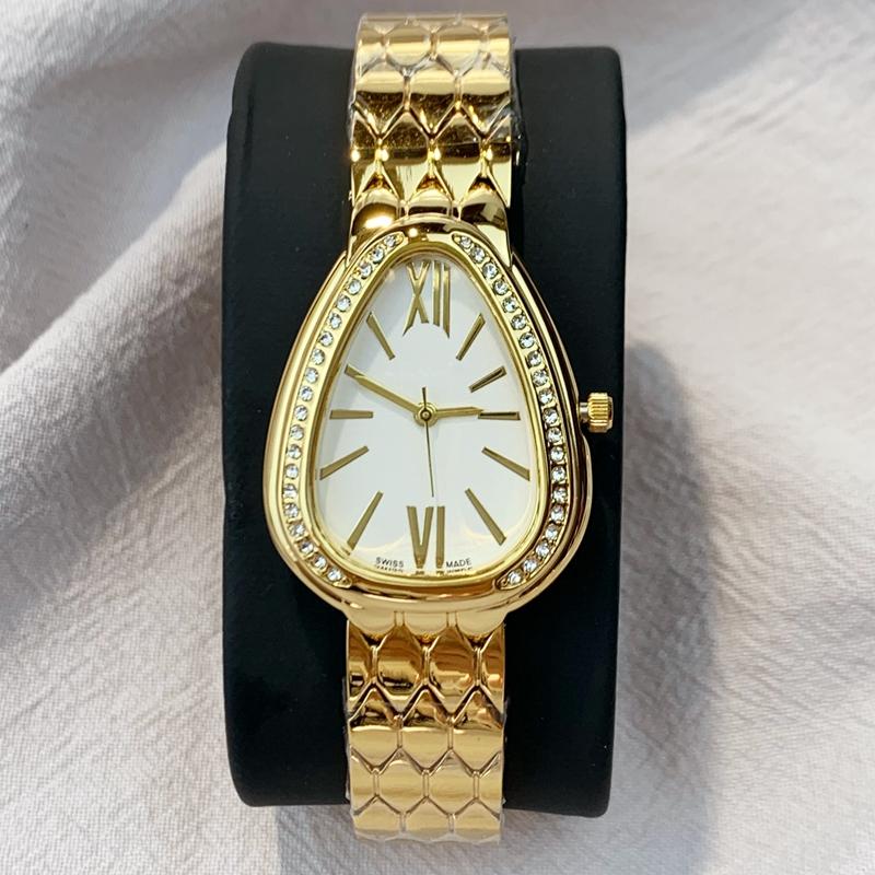 

2020 New Style Hot selling Fashion casual Analog Quartz Watch Women leisure Luxury Wristwatch Stainles Steel lady Dress party elegant clock, Yellow gold white dial