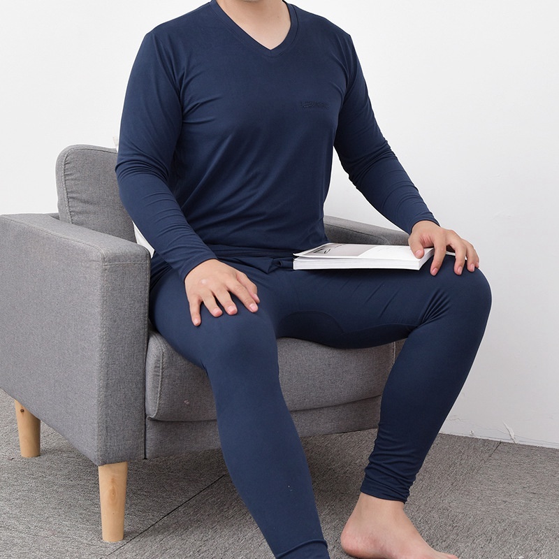 

Autumn cotton Men's Underwears solid color big size V-neck Johns oversize Long suit 7XL 6XL 5XL 4XL 3XL, Black