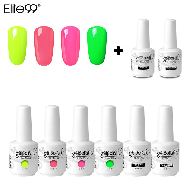 

6PCS) Elite99 15ml Gel Set Nail Polish UV Nail Gel Manicure Led Color Soak Off Varnish Top Coat Base Coat Sets