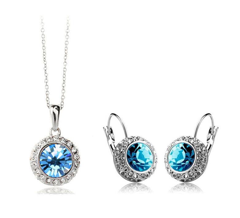 Wholesale 18K Gold/Platinum Plated Moon River Women Jewelry Sets Genuine Austrian Crystal Fashion Costume Pendant Necklace Hoop earrings-image-403332461