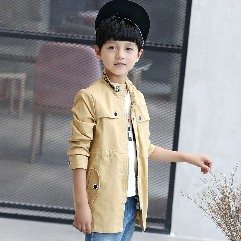 

Kids Clothing Spring Autumn Boys Trench Coat School Boys Outerwear Children Jackets Boy Teenagers Casual Printed Wind Coat, Black