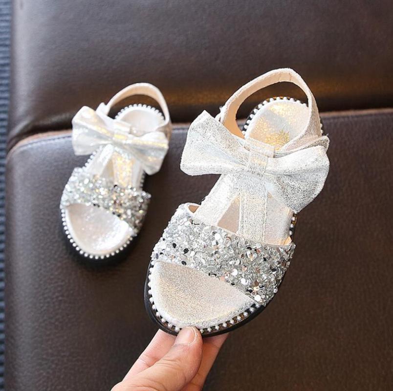 

2020 girls beach sandals princess baby shoes Toddler Infant Kids Pearl Bling Sequins Single Princess Sandals Dance Party Shoes, Gold