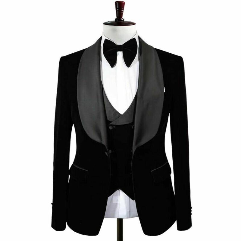 

Latest Men's 3 Pieces Prom Black Velvet Dinner Groom Tuxedos Wedding Formal Blazer Best Man Lapel Men Suits (Jacket+Vest+Pants), Beige