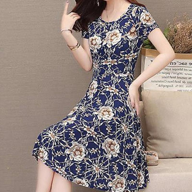 

2020 New Fashionable Women's Sheath Dress Print Short Sleeve Large Size Elegant Beach Dresses Sexy Bodycon Club Vestidos