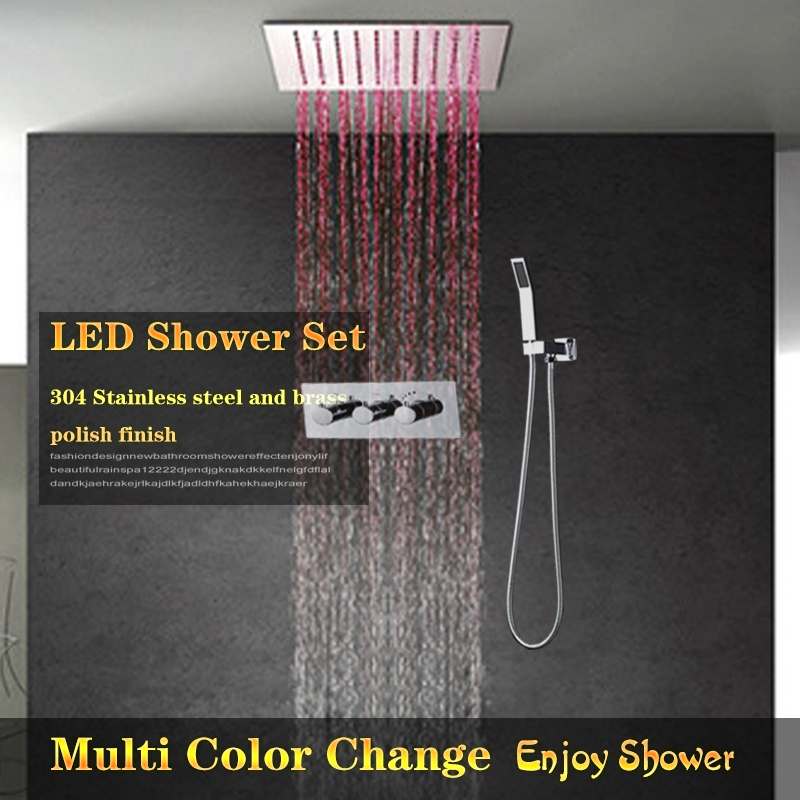 

Embeded Box hot cold water mixer shower valve 2 function led light rainfall shower set conceal ceiling mounted 304 sus and brass