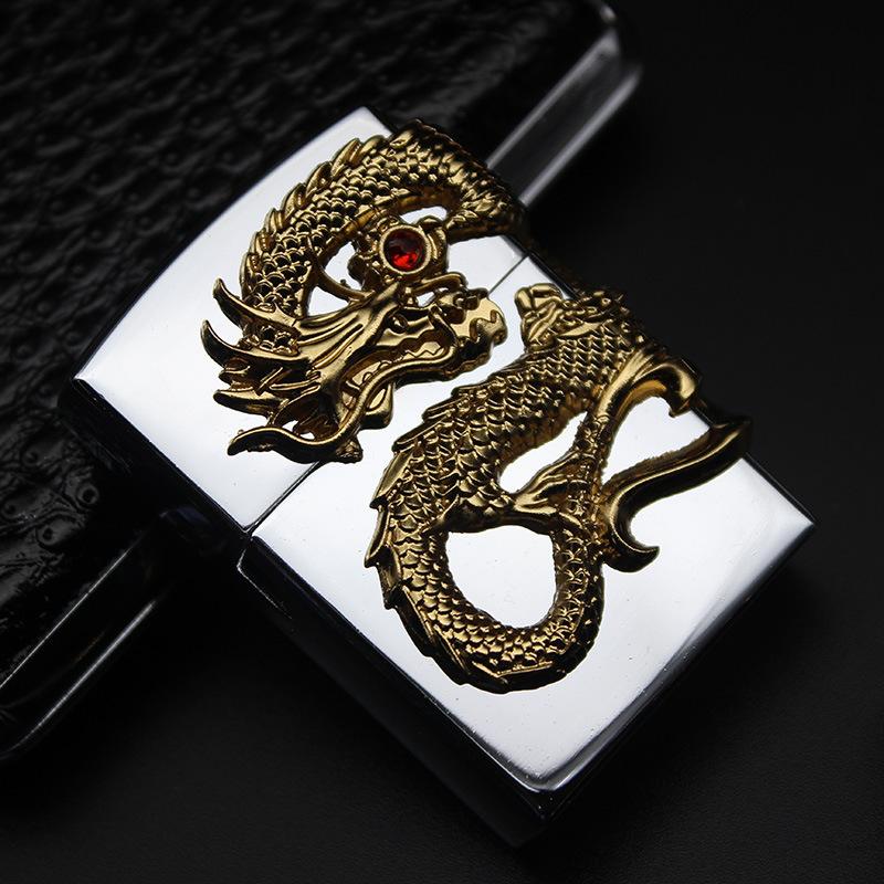 

New Arrival Gold Dragon Oil Inflatable Flame Lighter Wheel Torch Turbo Lighter Butane 1300C Cigar Cigarettes Lighter2461