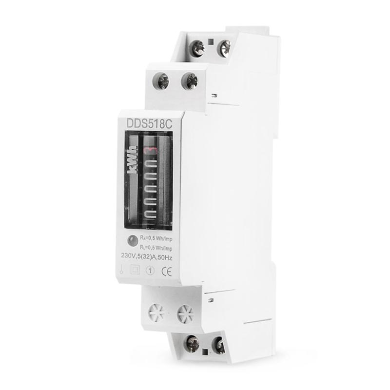 

18mm Din Rail Single Phase Analog Counter Electricity Power Consumption Wattmeter Energy Meter WakWh 5-32A AC 230V