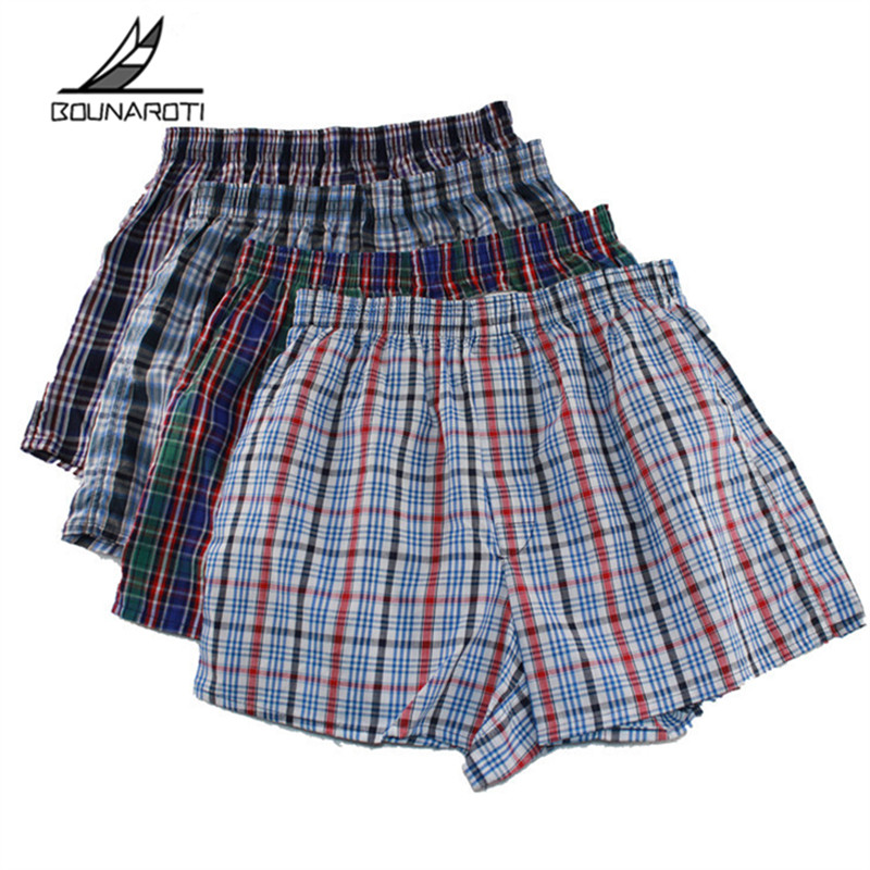 Classic Plaid Men Boxer Shorts Mens Underwear Trunks Cotton Cuecas Underwear boxers male Woven Homme Boxer Arrow Pants Plus Size
