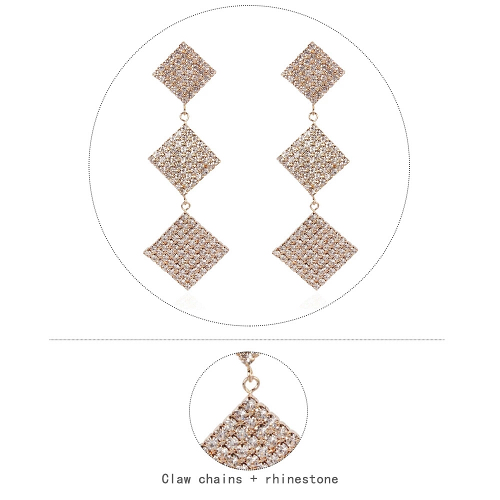 

Wholesale- square diamonds dangle earrings for women golden silver Rhinestone chandelier earring western trendy luxury fashion jewelry