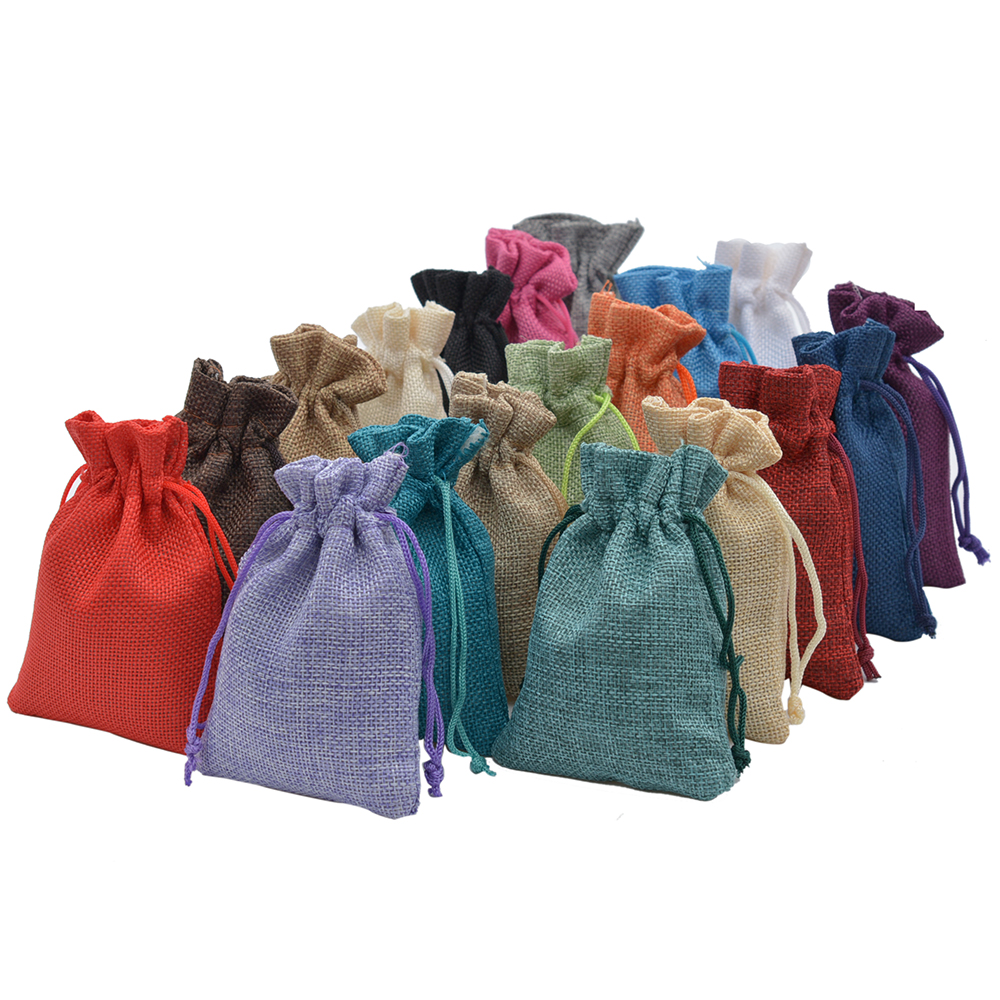 

Handmade Jute burlap Hessian Drawstring Gift wedding favor Bags For Soap Jewelry Christmas Coffee Beam Packaging sack 100pcs