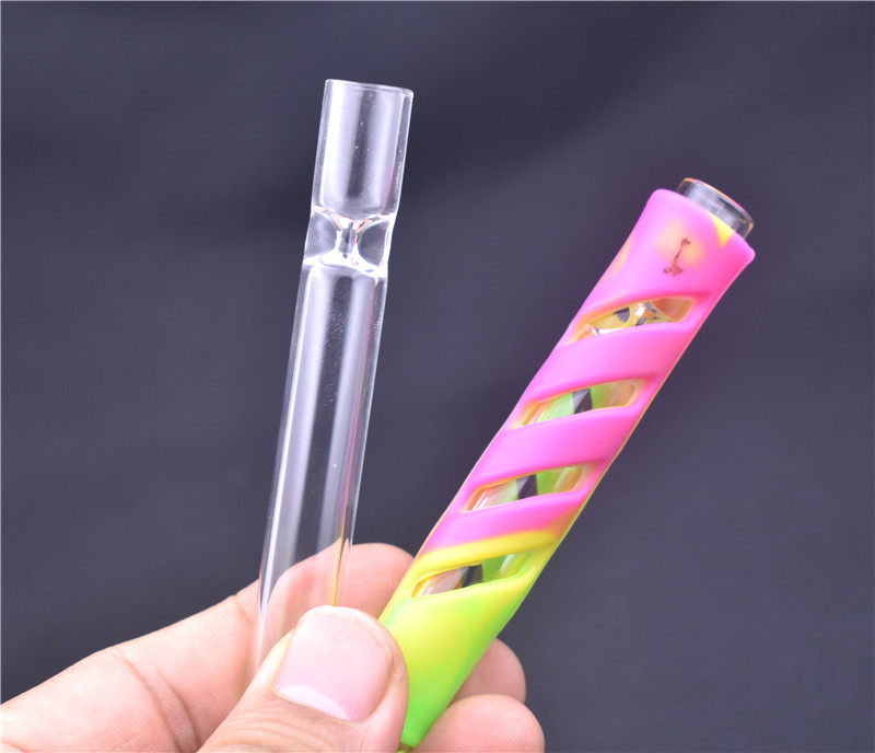 

3.84inch silicone Glass cigarette bat One Hitter Pipe Clear Glass tube for smoking tobacco hand Cigarette Holder pipes Hookah accessories