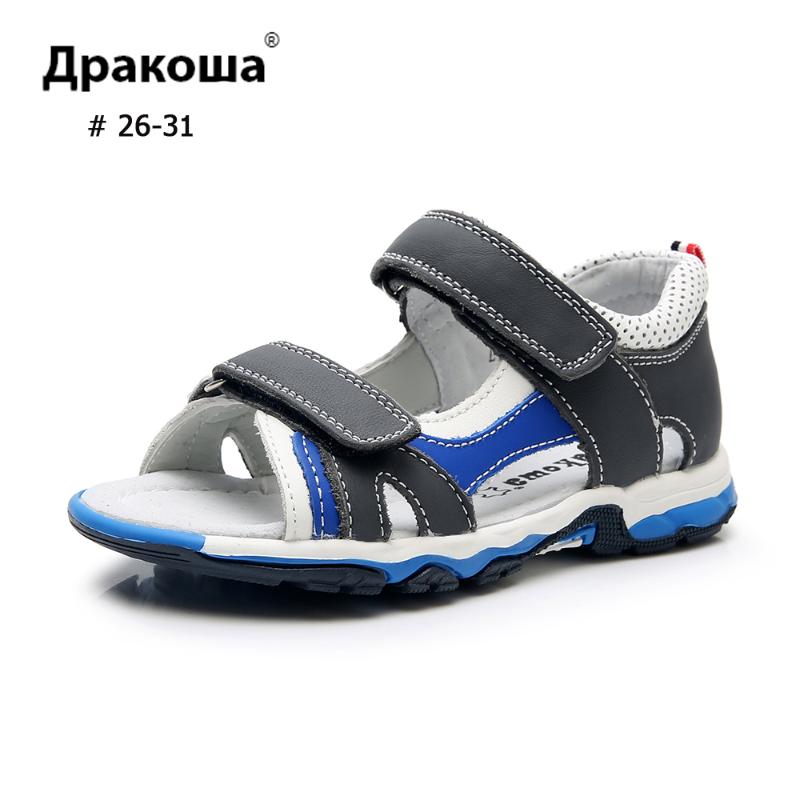 

APAKOWA Boys Sandals Genuine Leather 3 Colors Toddler Summer Sandals Double Hook&Loops Open Toe Sweat Beach Kids Shoes, Blueyellow