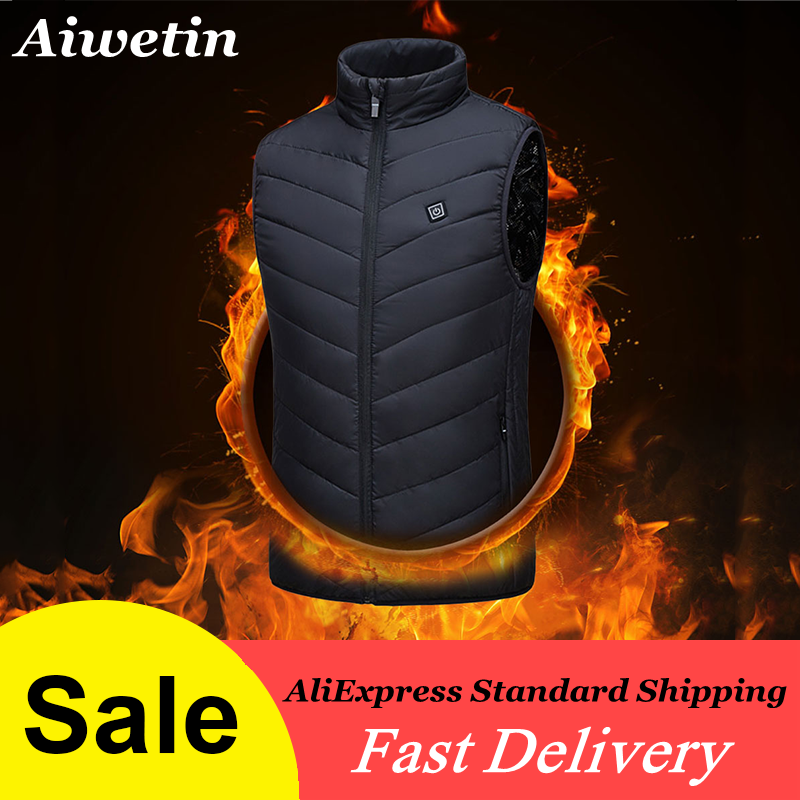 

Aiwetin 2020 Men Outdoor USB Infrared Heating Vest Jacket Winter Flexible Electric Thermal Clothing Waistcoat For Sports Hiking, Black