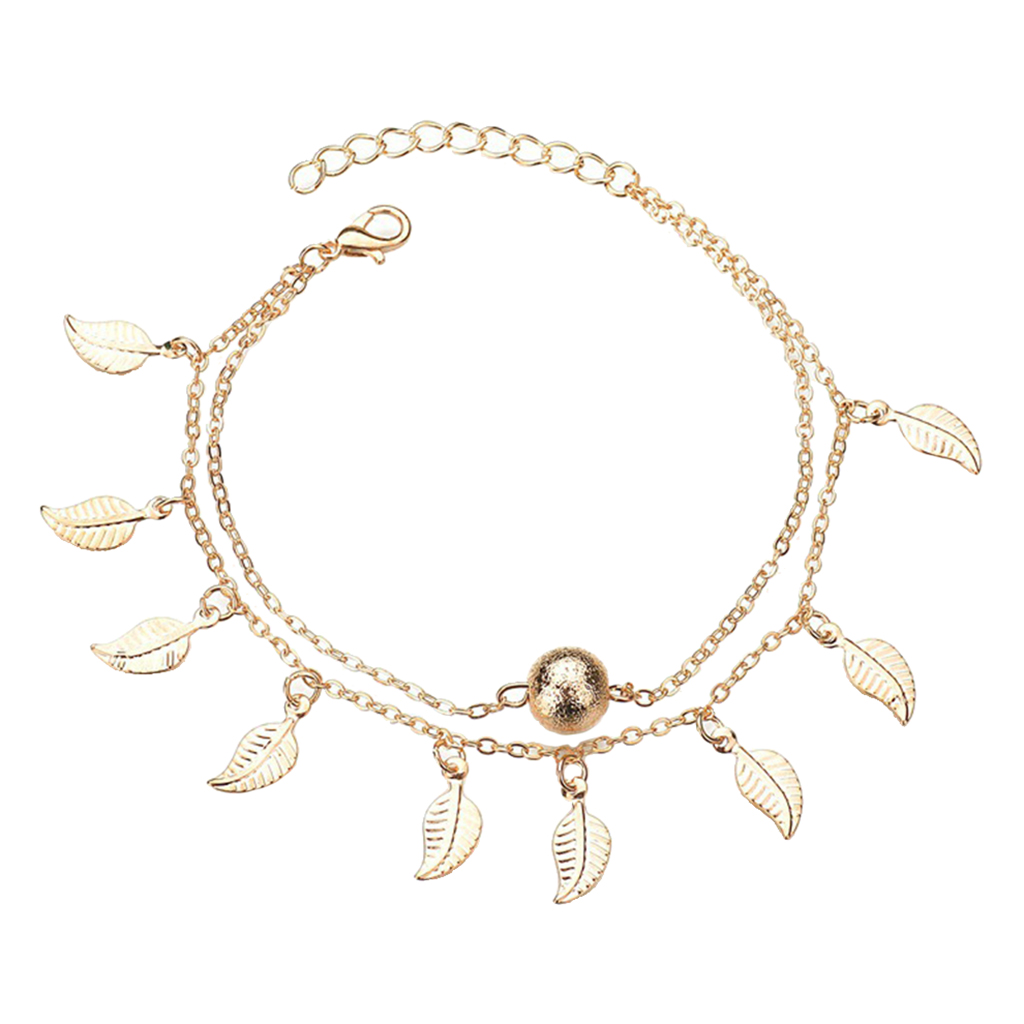 

Boho Dual Layer Leaves Charm Ankle Summer Beach Jewelry Women's Sandal Accs