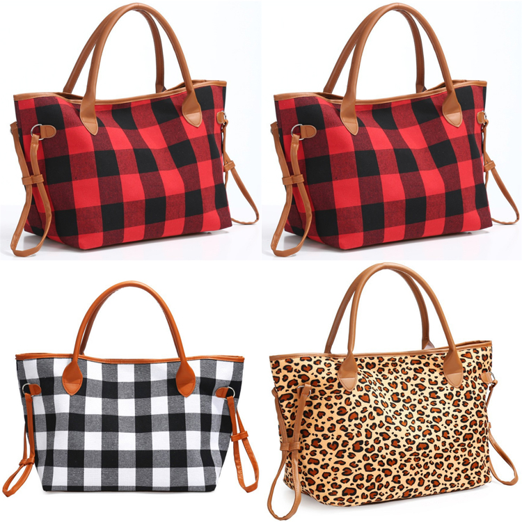 

Buffalo Check Handbag Red Black Plaid Bags Large Capacity Leopard travel Tote Sports Duffle bag Crossbody Shoulder handbag Wholesale JJ68, #01