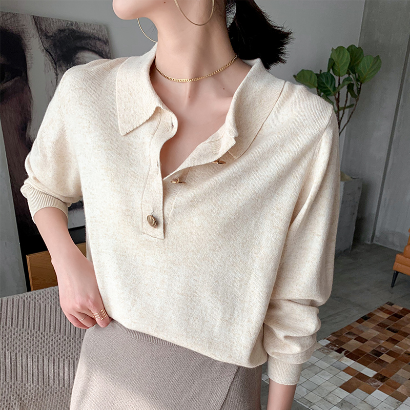 

LHZSYY Women Lapel 2020Spring Autumn New Large size Wool Sweater Fashion kniBase Shirt Cashmere Sweater Pullover Female Tops, Beige