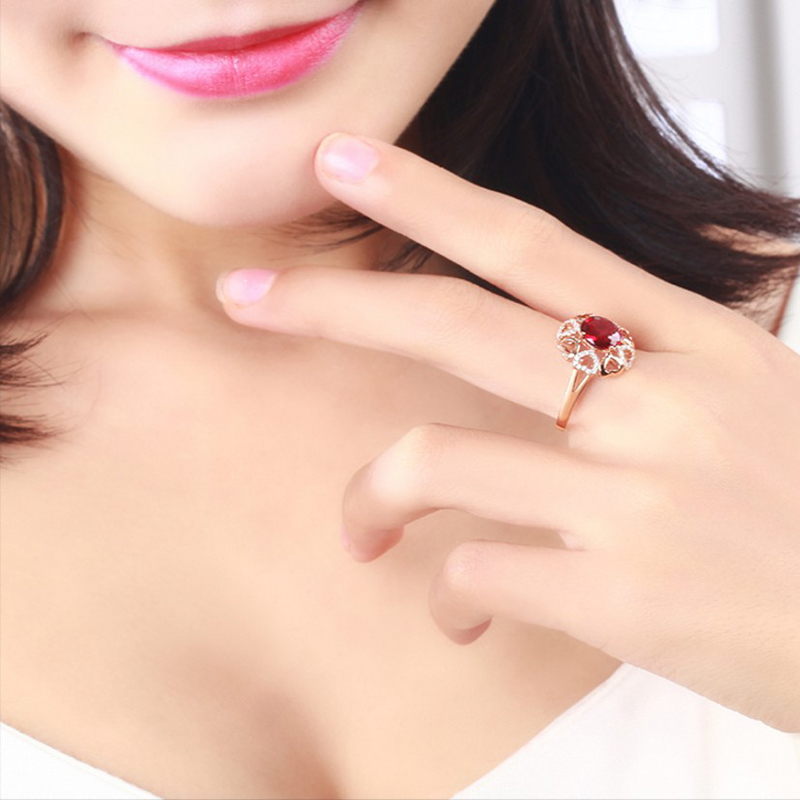 

Wholesale-Hot selling exquisite new luxury Red Crystal 18K Rose gold inlaid with color gem ring for girlfriend's birthday