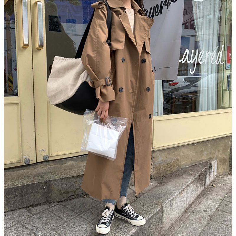 

Mid-Length Loose-Fit Fashion Women Trench Coat Casual Double Breasted Female Windbreaker Korean Style Lapel Coat With Belt, Light brown