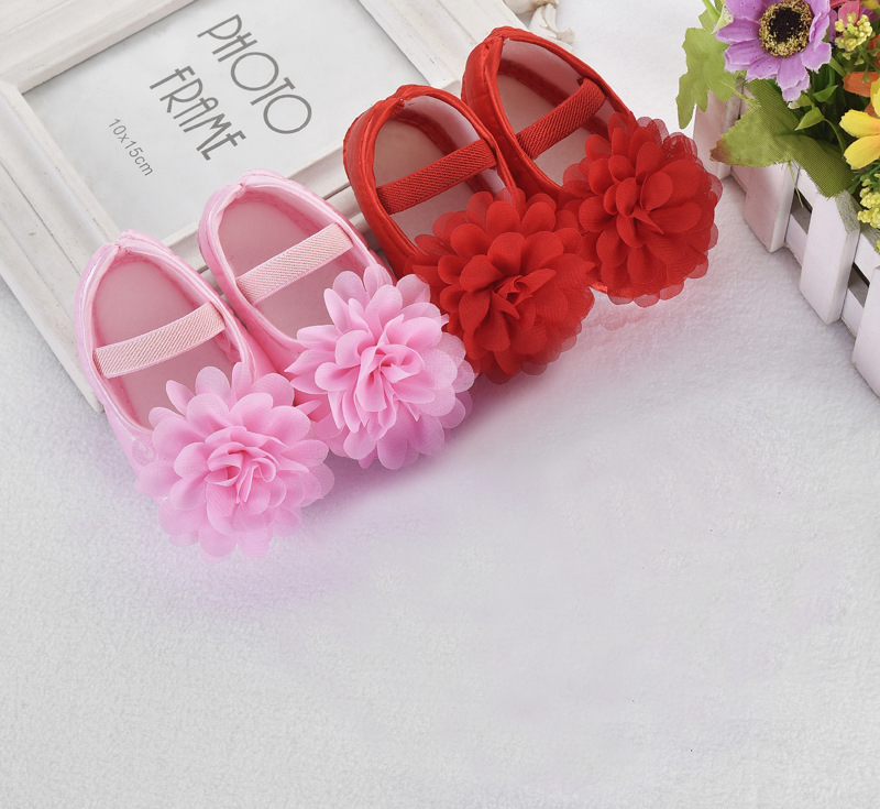 

New Infant Kids Baby Girl Princess Flower Crib Shoes Soft Sole Anti-slip Prewalkers Cotton Soft Shoes, Pink