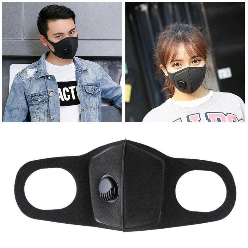 Black Sponge Face Mask Dust Mask Filter PM2.5 Air Pollution Winter Mouth Reusable with Breathing Valve Haze Dust Washed Men Women-image-536698373