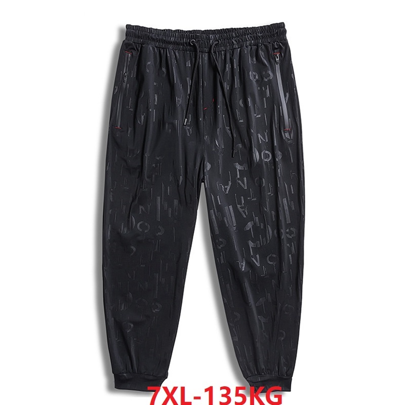 

summer lagre size pants men 6XL 7XL high streetwear letter high streetwear sports pants Breathable Stretch oversize cool, Black