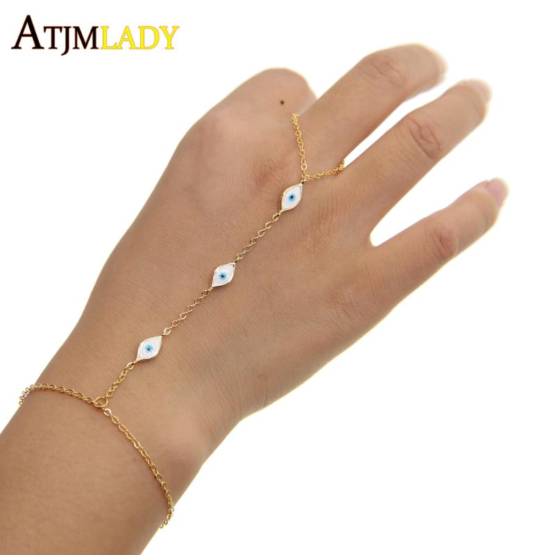

3 colors 2017 new tiny cute evil eye charm white enamel fashion jewelry 16+5cm wrist baby jewelry hand bracelet,slave bracelets