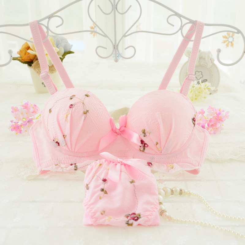 

Free Shipping Women Bra Set Lace Sexy A/B Cup Underwear Lady Push Up Gather Underwire Female Embroidered Lingerie Outfit B771, Sky blue