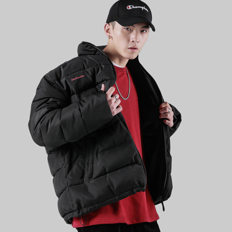 

Casual Spring Parka Warm Winter Jacket Men Cotton Korean Coat Zipper Thick Mens Winter Coats Roupas Masculinas Men Clothes MF036, Black